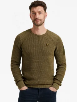 R-neck cotton rib melee knit