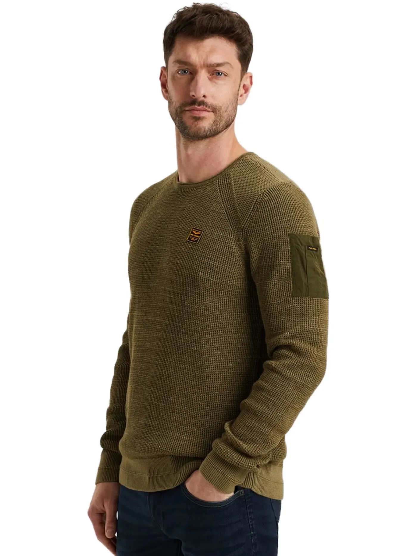 R-neck cotton rib melee knit