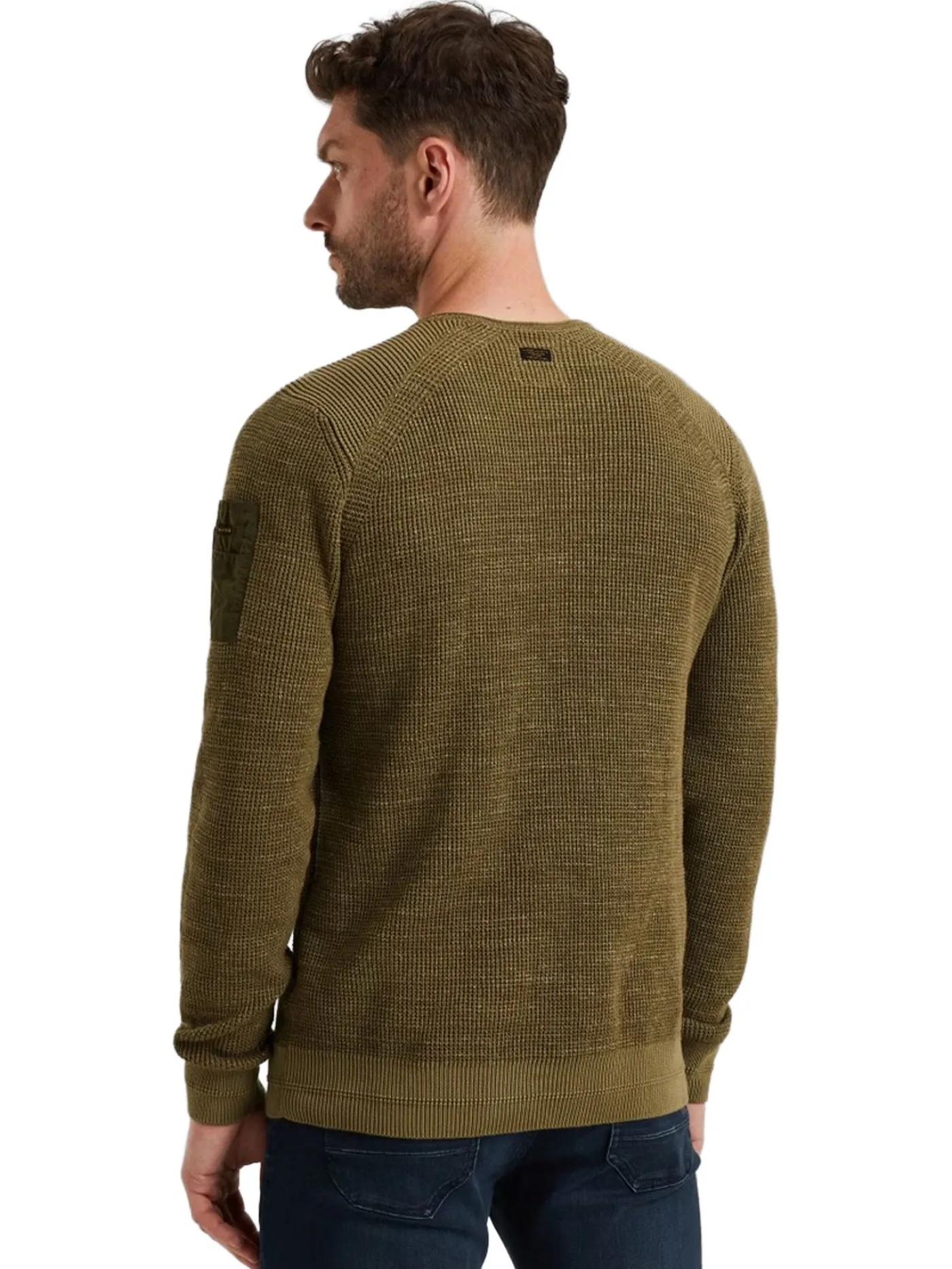 R-neck cotton rib melee knit