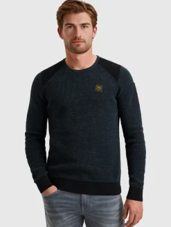 R-neck cotton rib melee knit