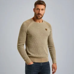 R-neck cotton rib melee knit