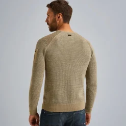 R-neck cotton rib melee knit