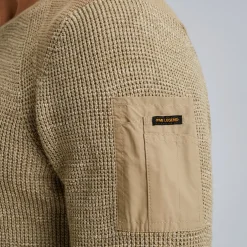 R-neck cotton rib melee knit