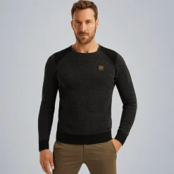 R-neck cotton rib melee knit