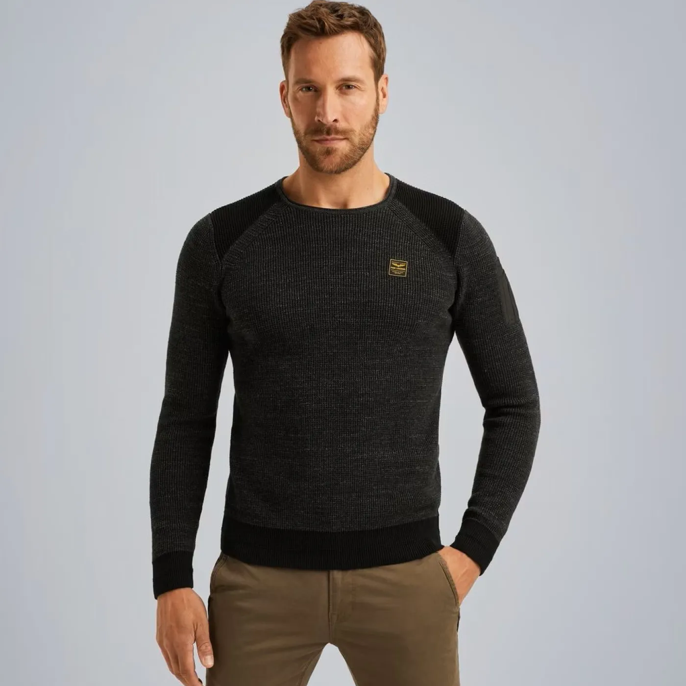 R-neck cotton rib melee knit