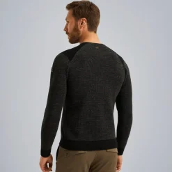 R-neck cotton rib melee knit