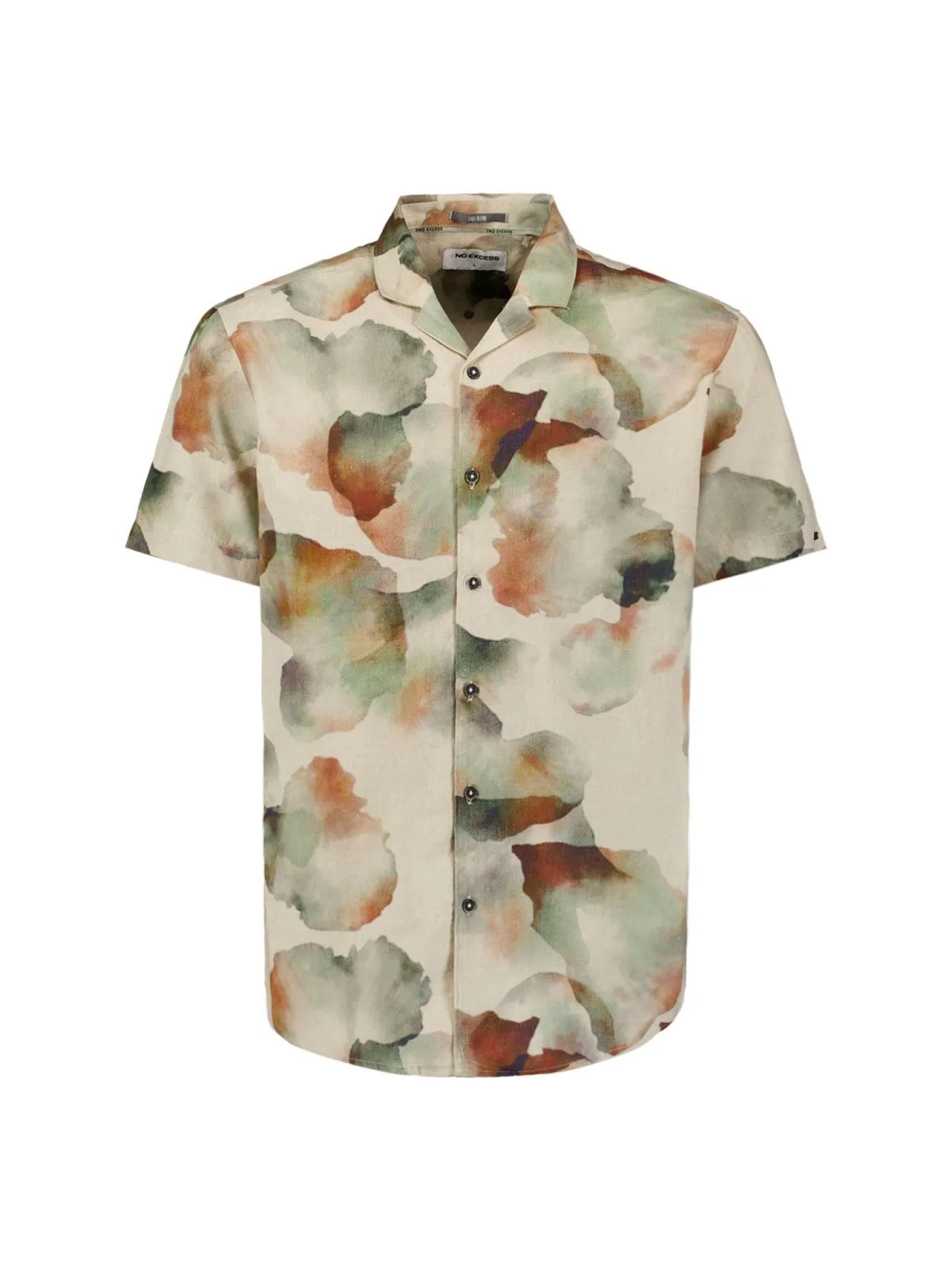 Shirt Short Sleeve Revers Collar Allover PrLinen