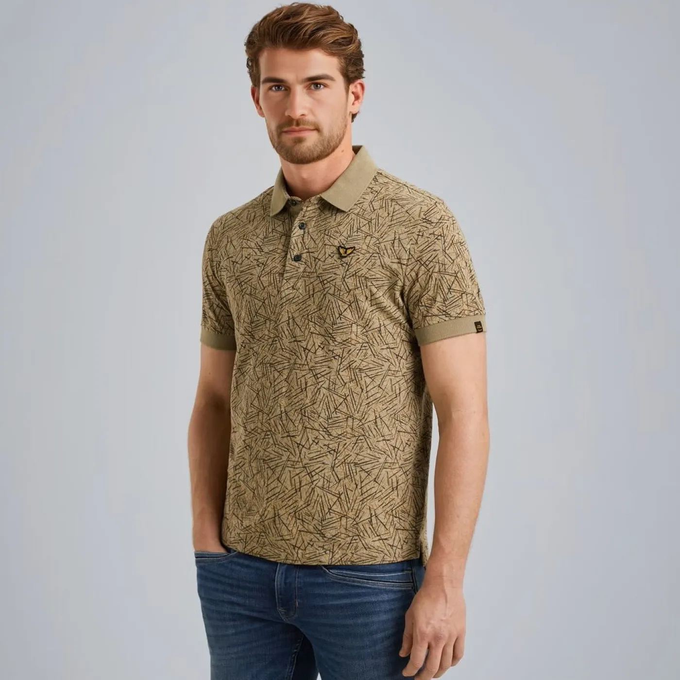 Short sleeve polo slub jersey aop