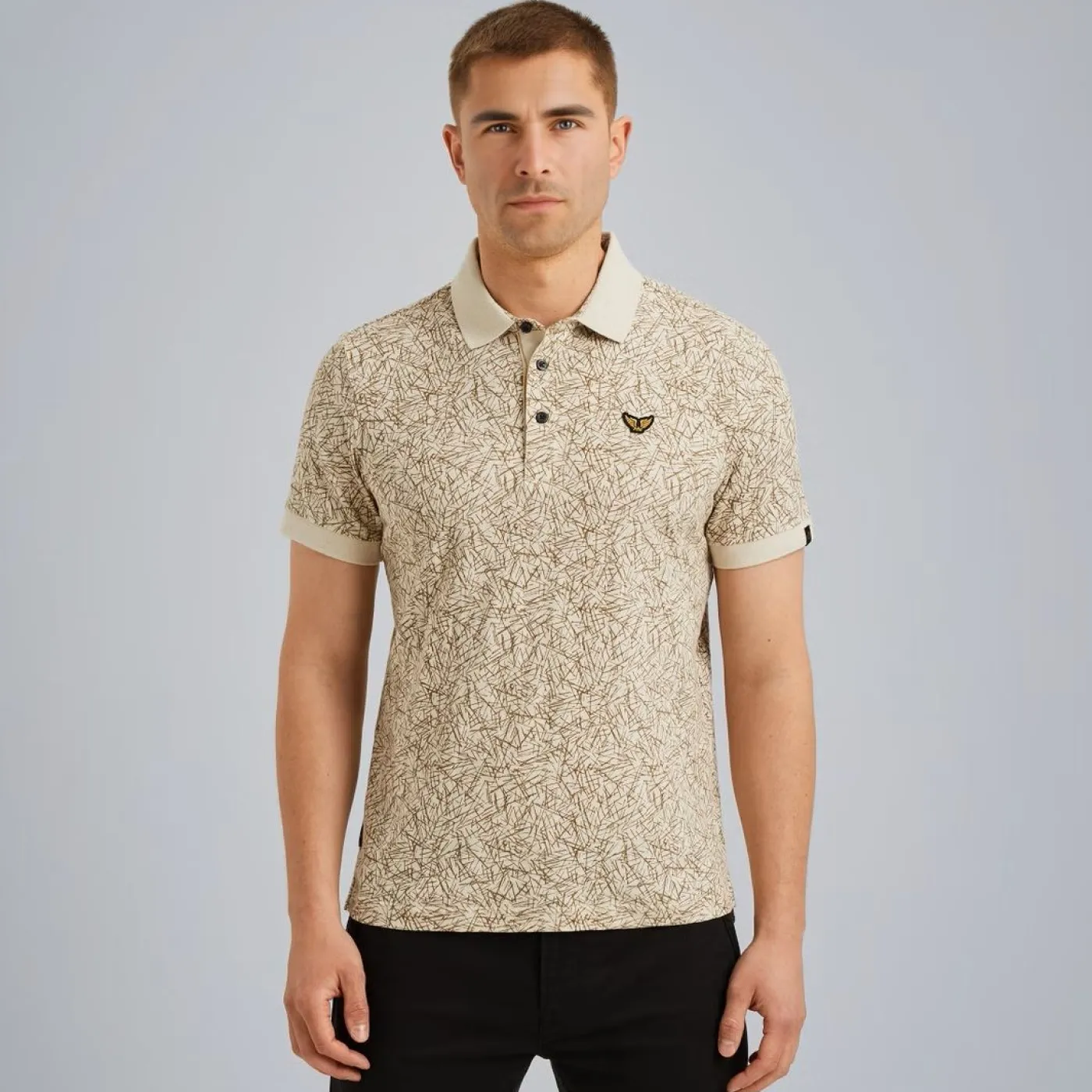 Short sleeve polo slub jersey aop