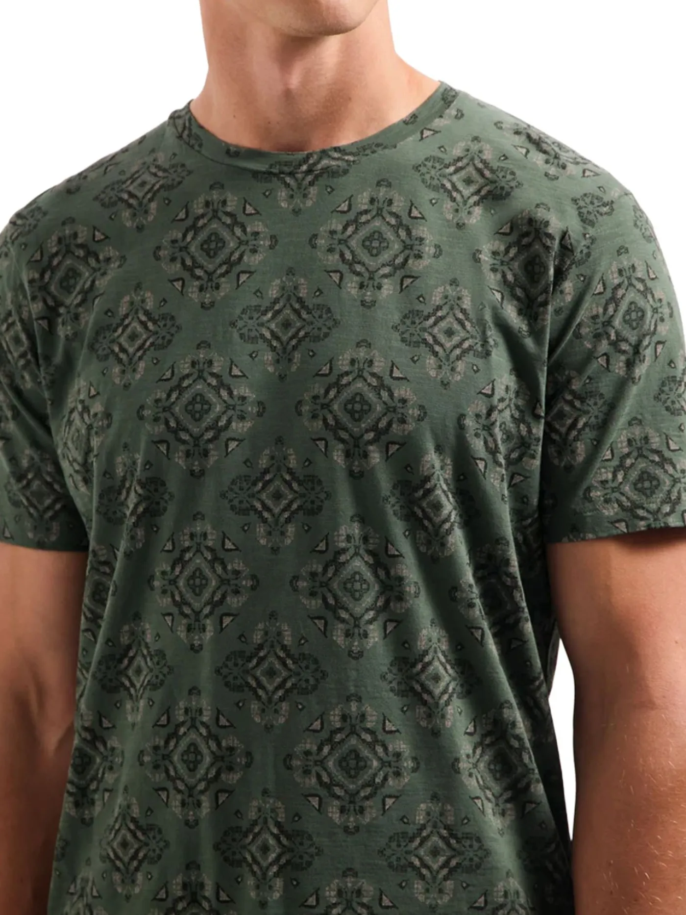 T-Shirt Crewneck Allover Printed Garment Dyed Slub