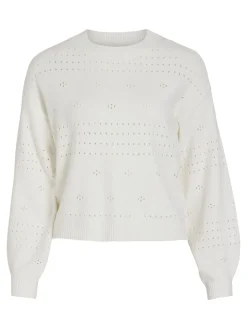 VIRIL L/S O-NECK POINTELLE KNIT TOP