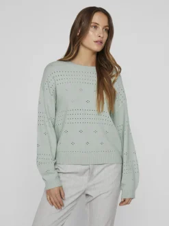 VIRIL L/S O-NECK POINTELLE KNIT TOP