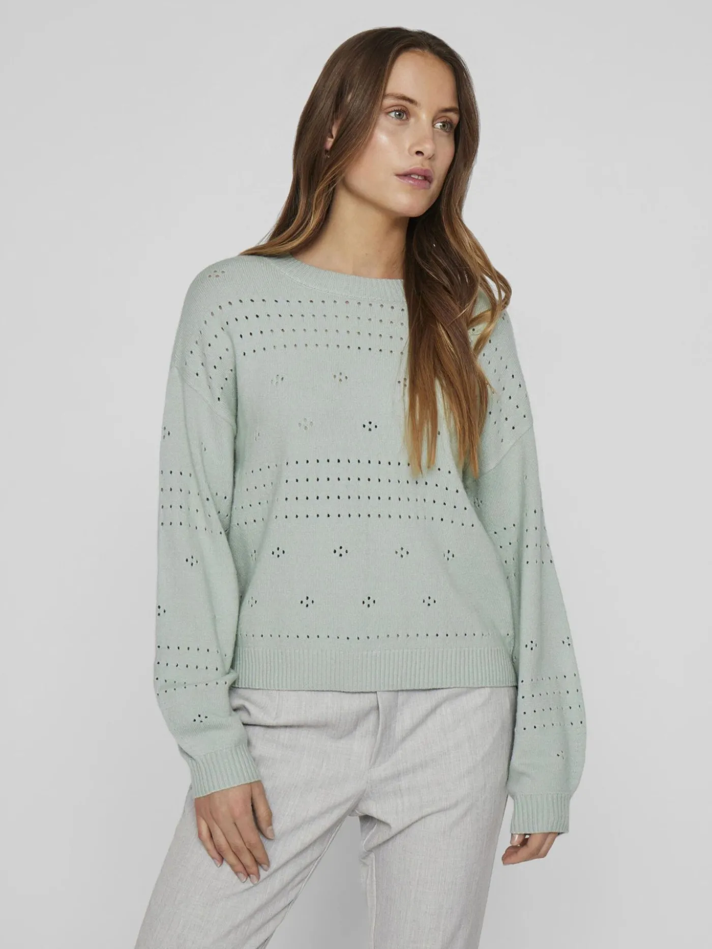 VIRIL L/S O-NECK POINTELLE KNIT TOP