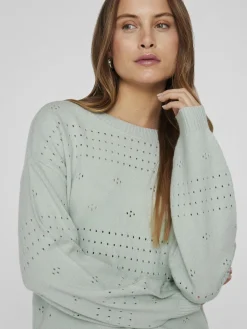 VIRIL L/S O-NECK POINTELLE KNIT TOP