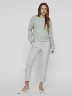 VIRIL L/S O-NECK POINTELLE KNIT TOP