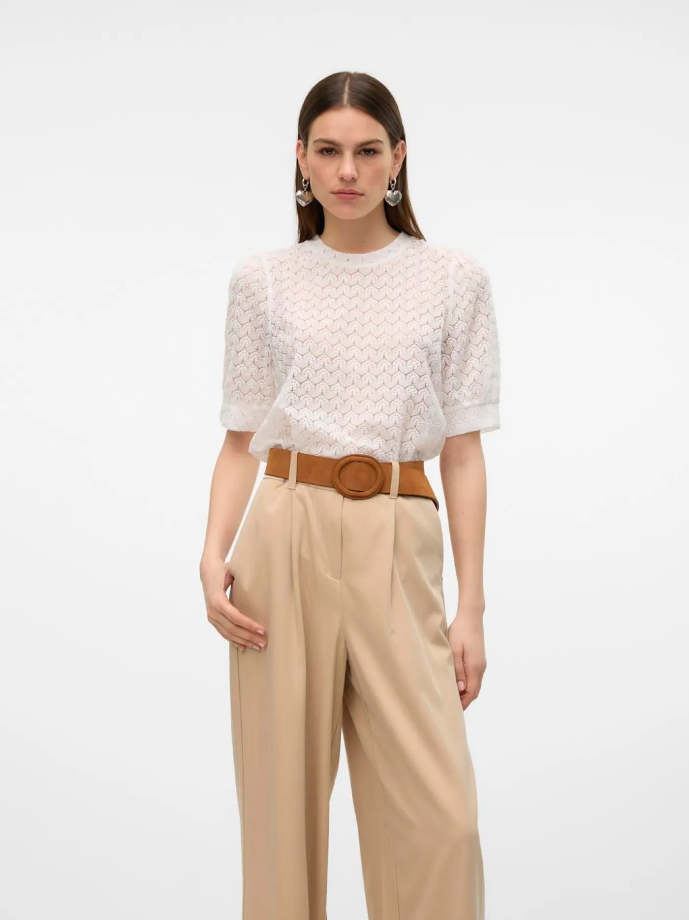 VMBECCA LACE SS O-NECK TOP JRS GA N