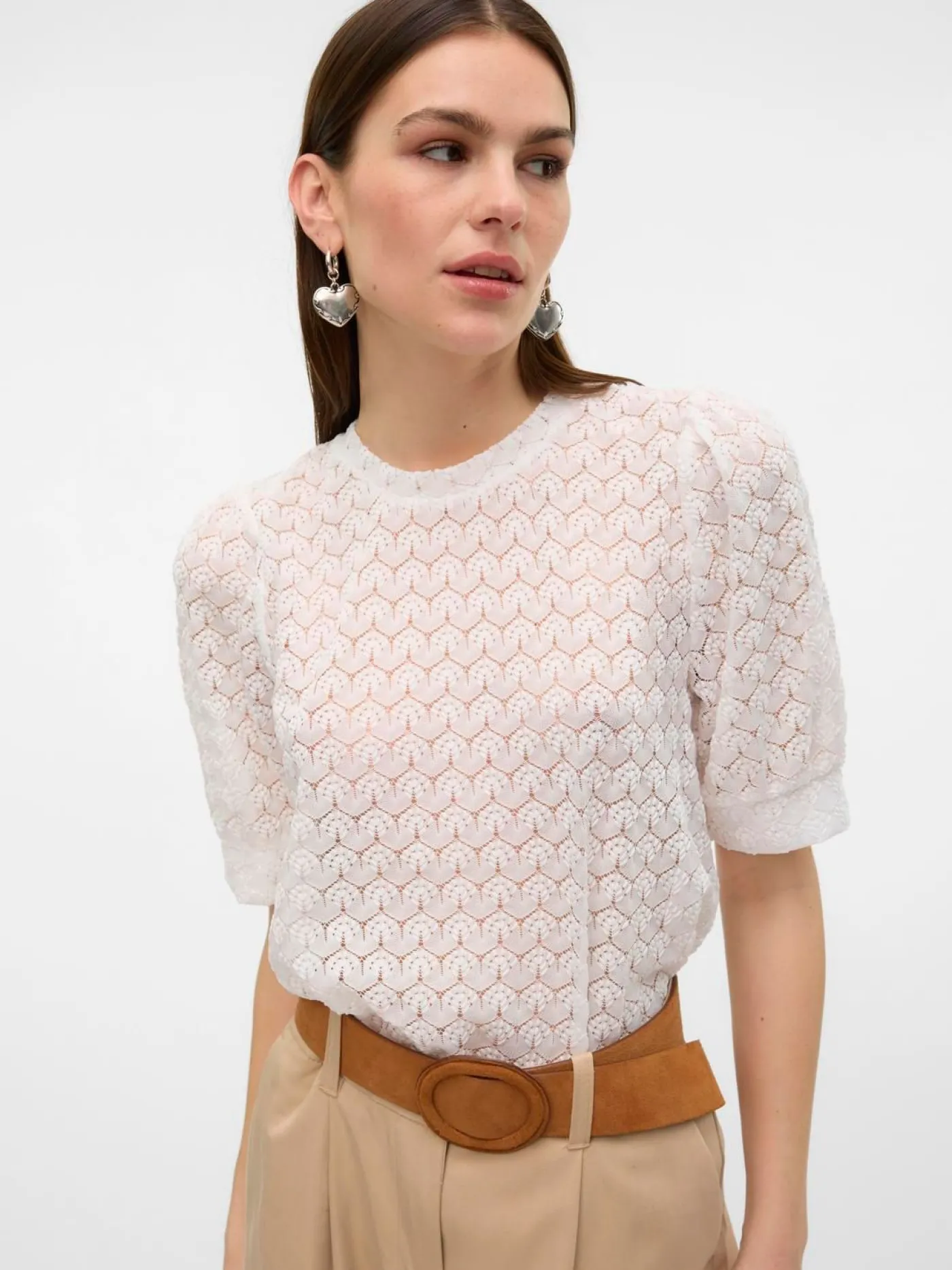 VMBECCA LACE SS O-NECK TOP JRS GA N