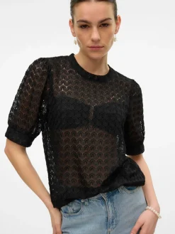 VMBECCA LACE SS O-NECK TOP JRS GA N