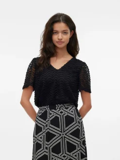 VMISOLDE S/S V-NECK TOP WVN BTQ