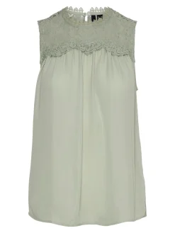VMMAPLE SL LACE NECK TOP GA NOOS - Desert Sage