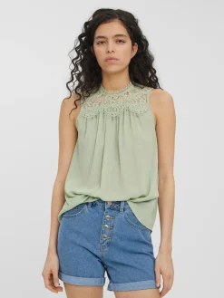 VMMAPLE SL LACE NECK TOP GA  NOOS - Desert Sage