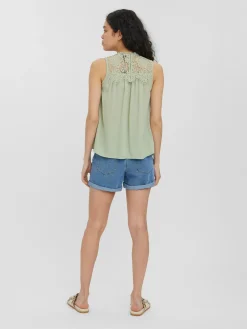 VMMAPLE SL LACE NECK TOP GA  NOOS - Desert Sage