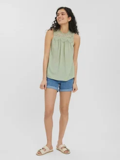 VMMAPLE SL LACE NECK TOP GA  NOOS - Desert Sage