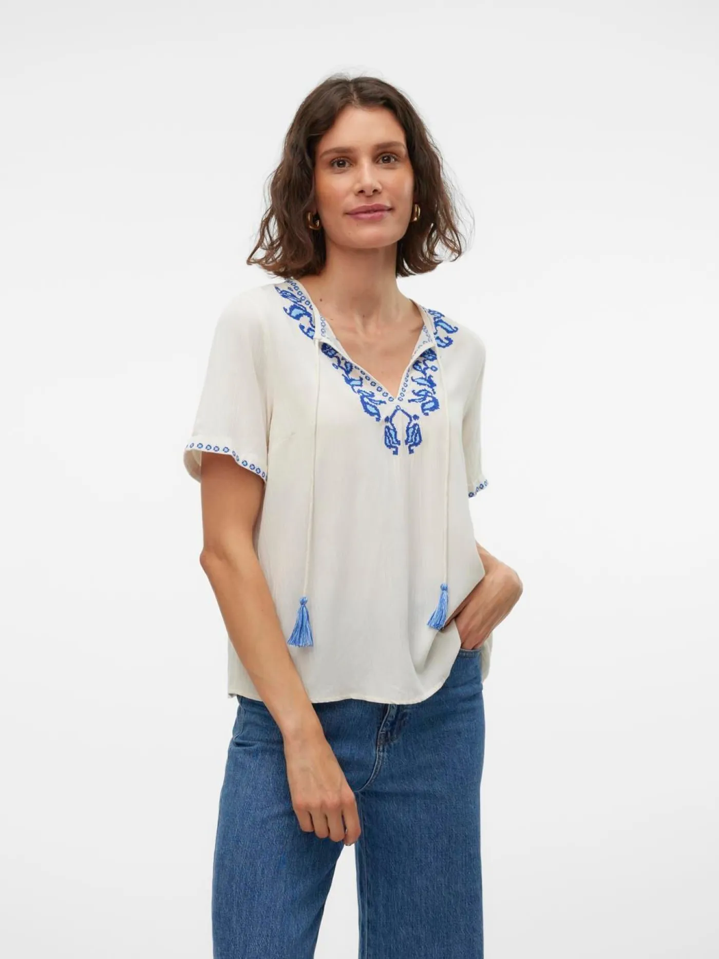 VMSVELLA S/S V-NECK TOP WVN EXP GA