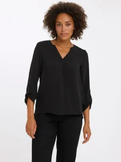 VMWILMA V-NECK FOLD-UP TOP NOOS - Black