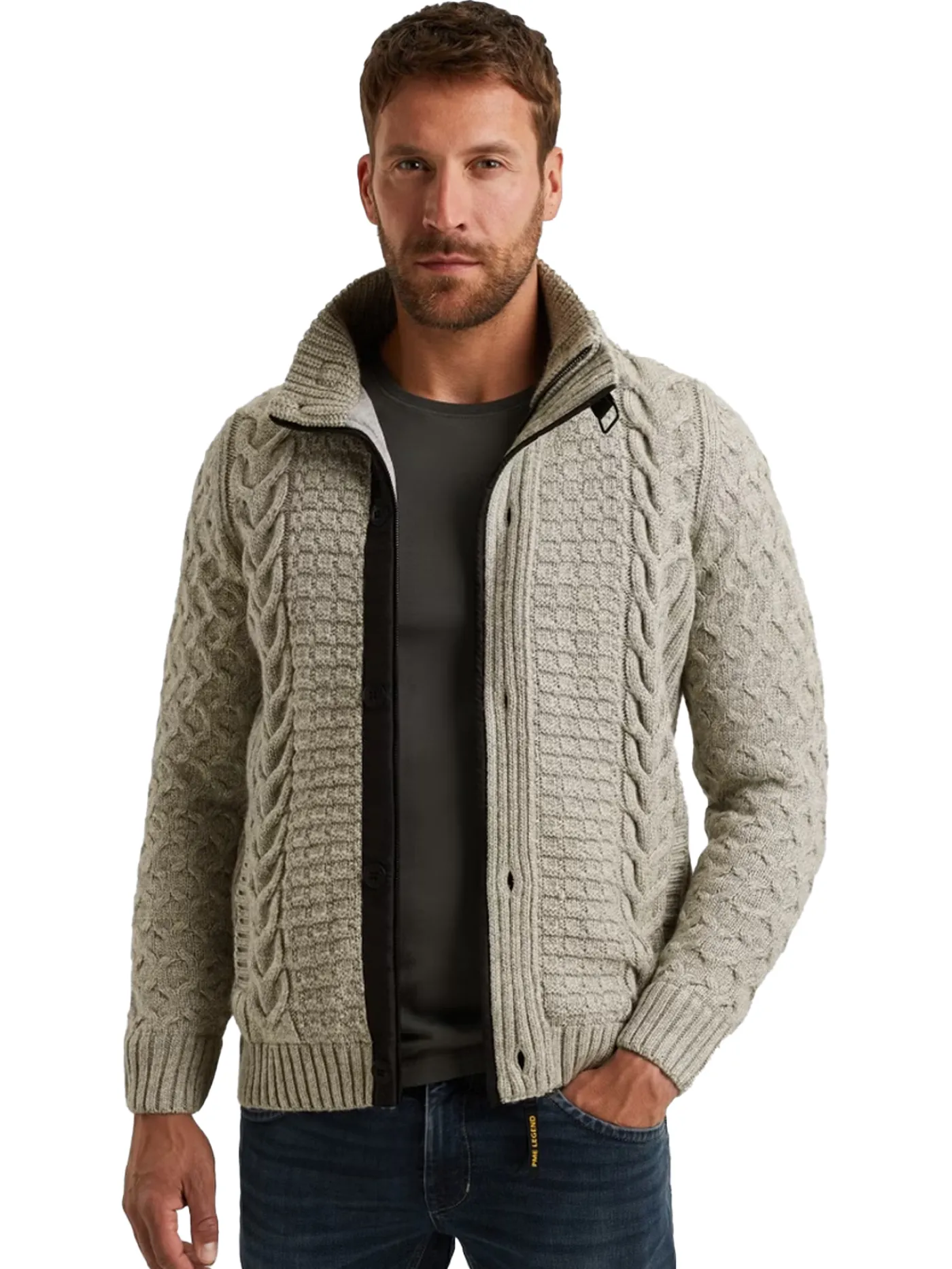 Zip jacket heavy knit mixed yarn