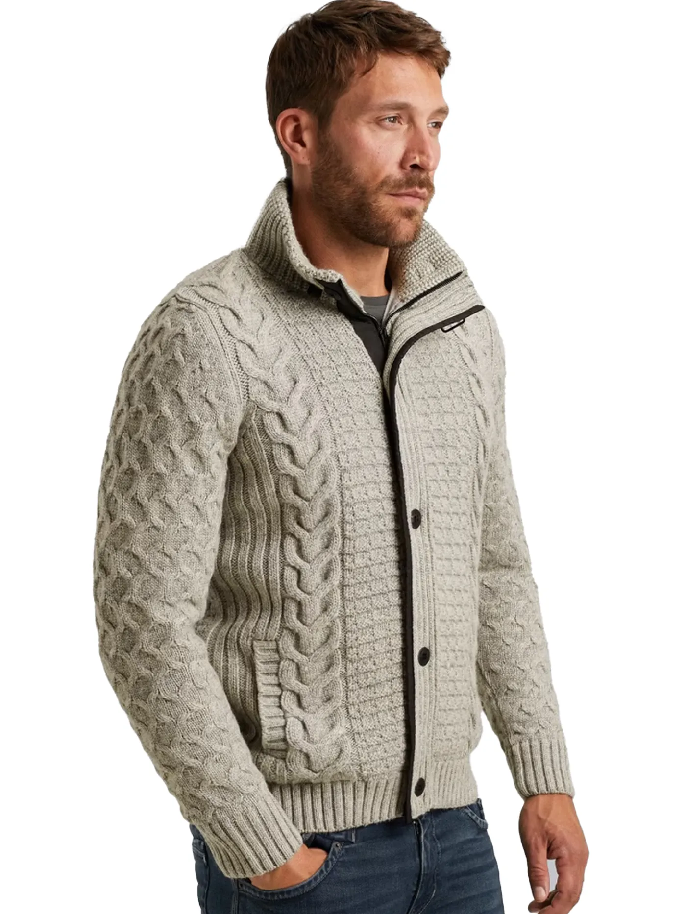 Zip jacket heavy knit mixed yarn